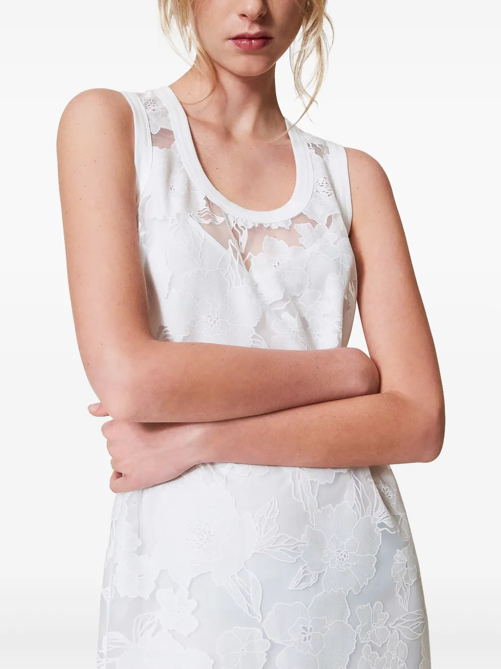 TWINSET Jurk met geborduurde bloemen Wit