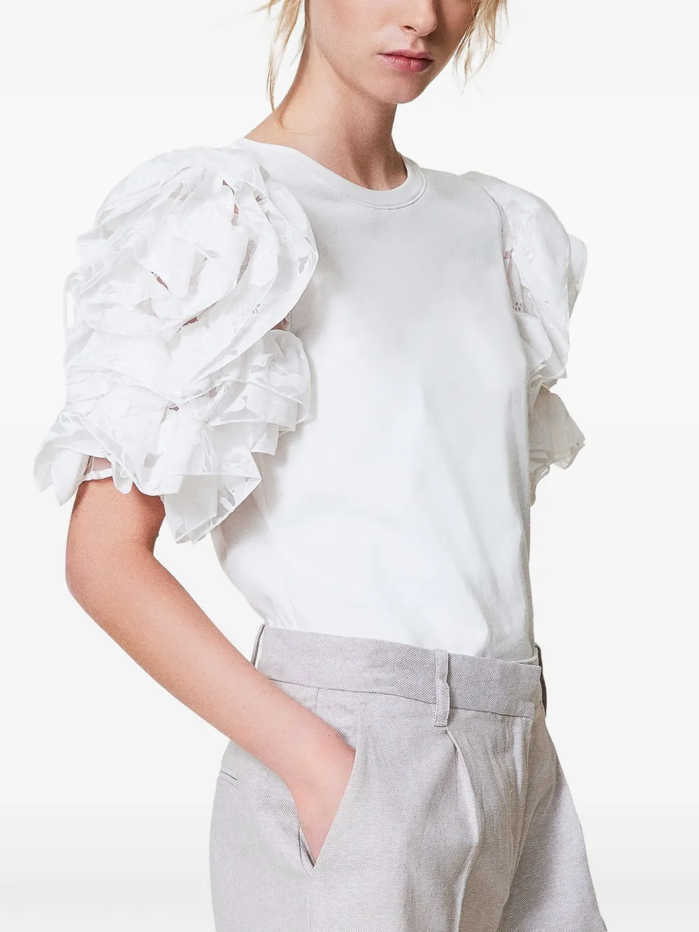 TWINSET T-shirt met organza mouwen Wit