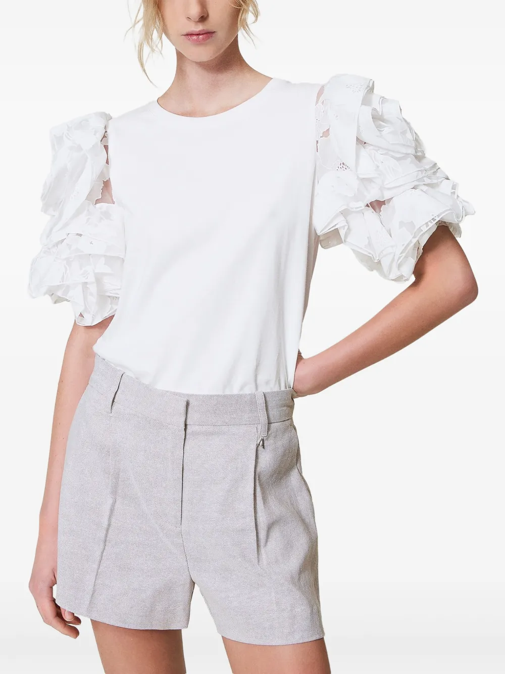 TWINSET T-shirt met organza mouwen - Wit