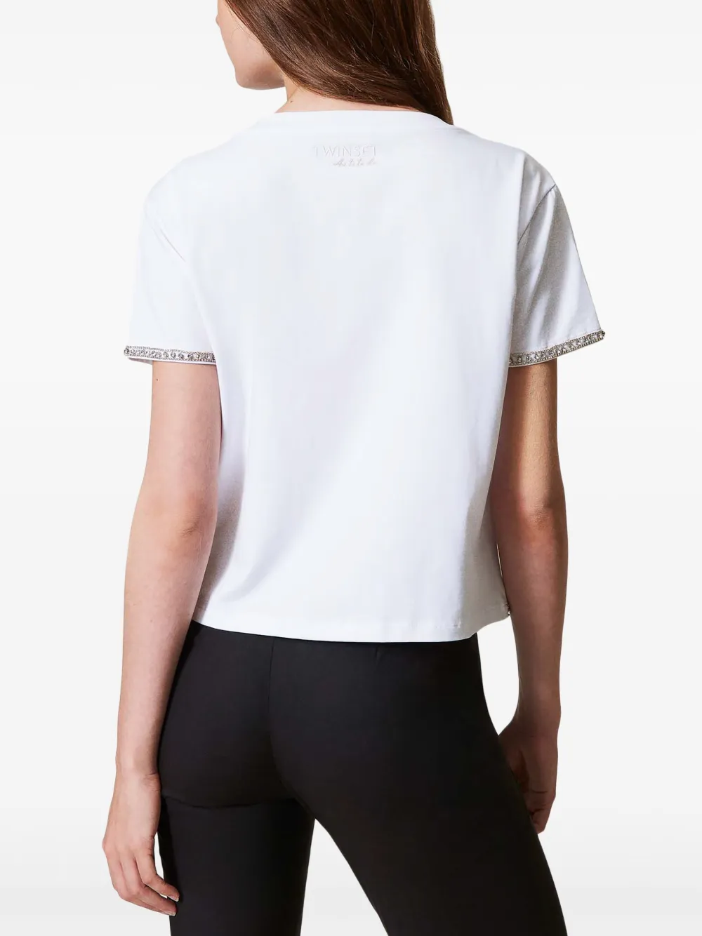 Shop Twinset Crystal-trim T-shirt In White