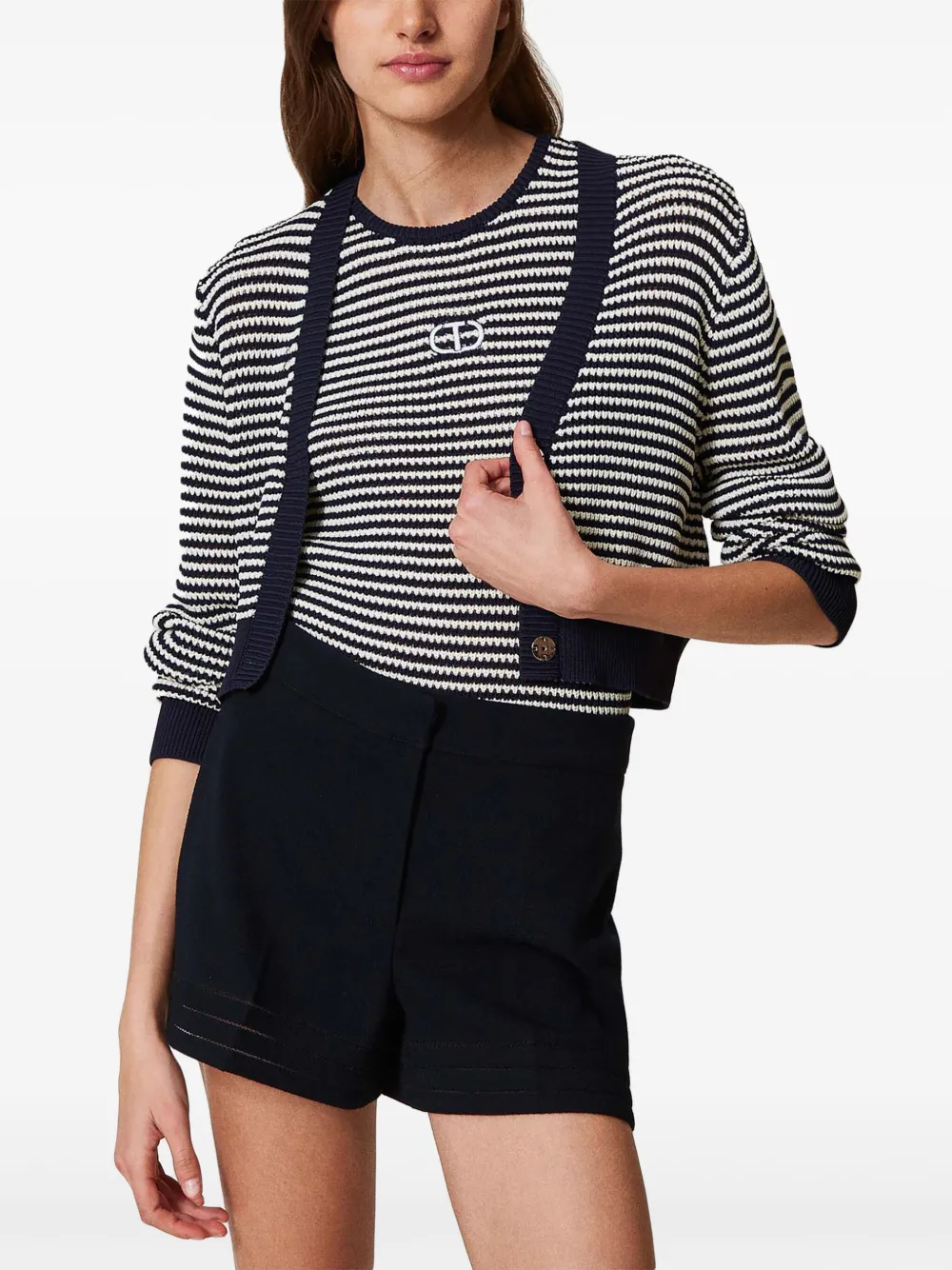 TWINSET STRIPED OVAL T CARDIGAN