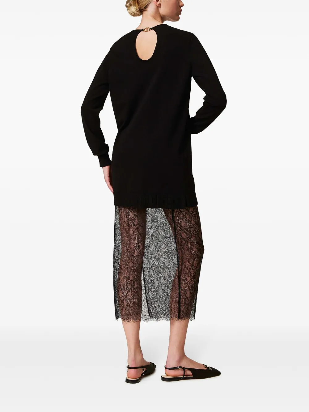 Shop Twinset Lace-panelled Dress In 00006 Nero