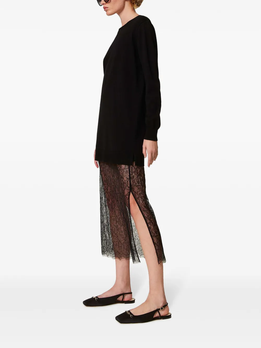 Shop Twinset Lace-panelled Dress In 00006 Nero