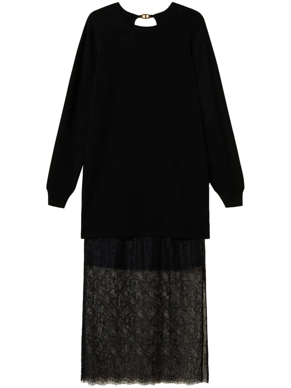 Shop Twinset Lace-panelled Dress In 00006 Nero