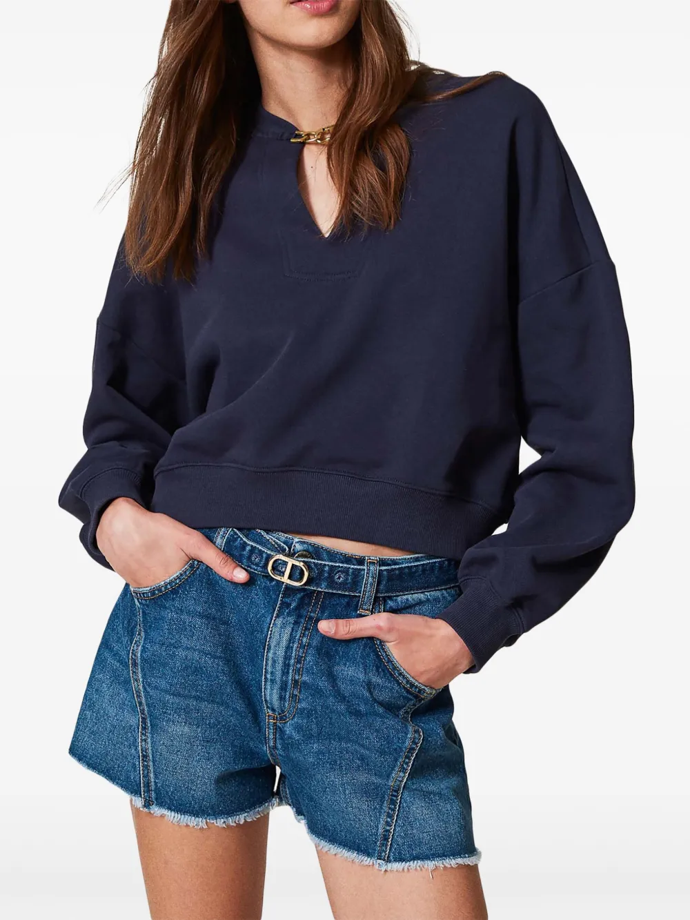 TWINSET Oval sweater met T-ketting - Blauw