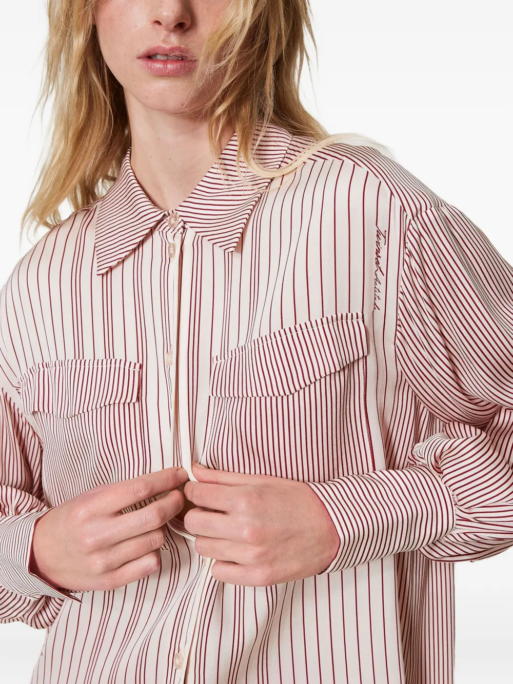 TWINSET striped puff-sleeve shirt Rood