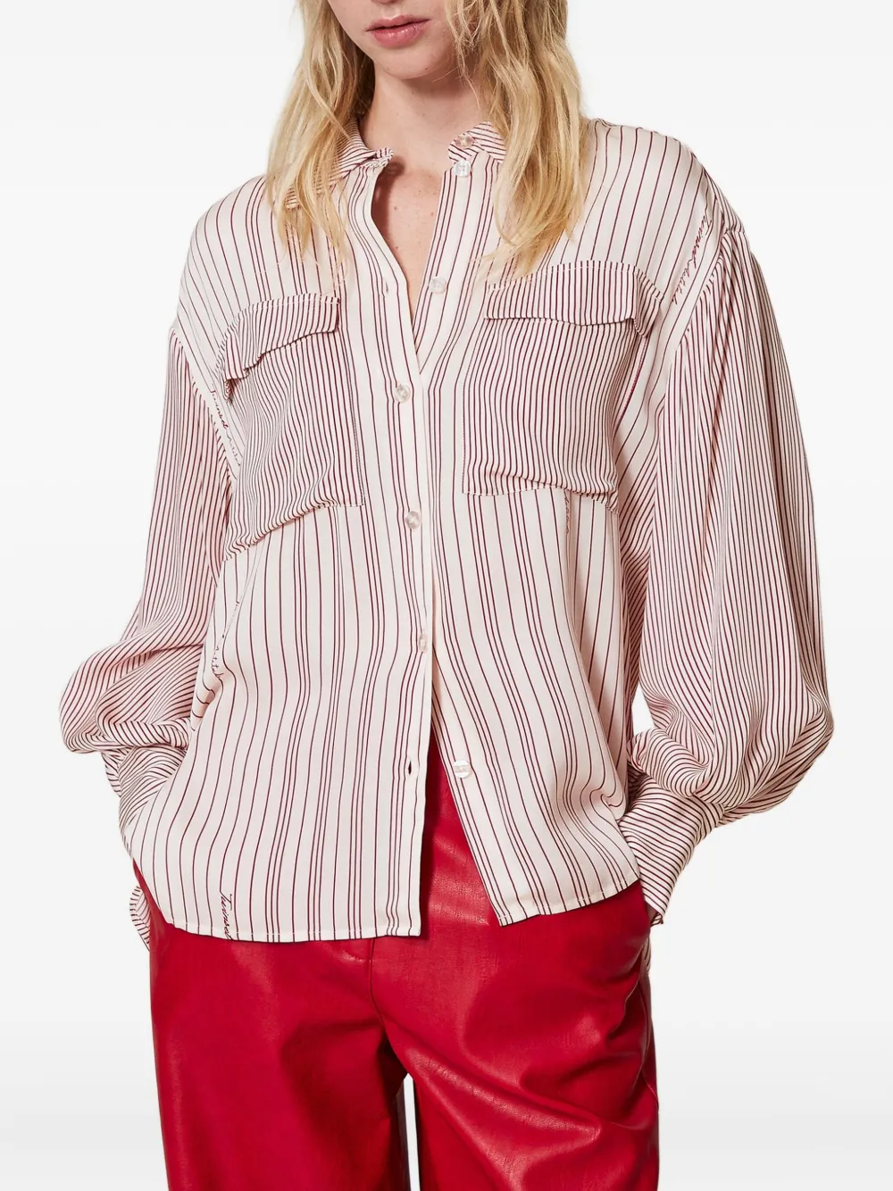 TWINSET striped puff-sleeve shirt Rood