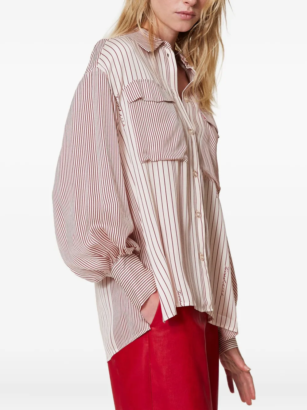 TWINSET striped puff-sleeve shirt Rood