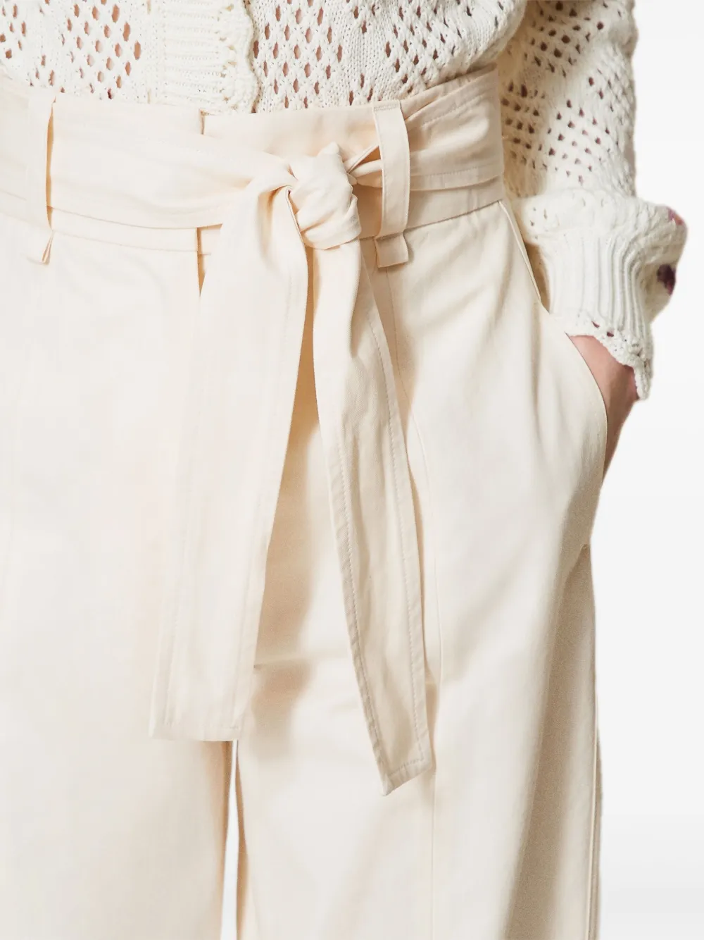 Shop Twinset Belted Gabardine Trousers In White