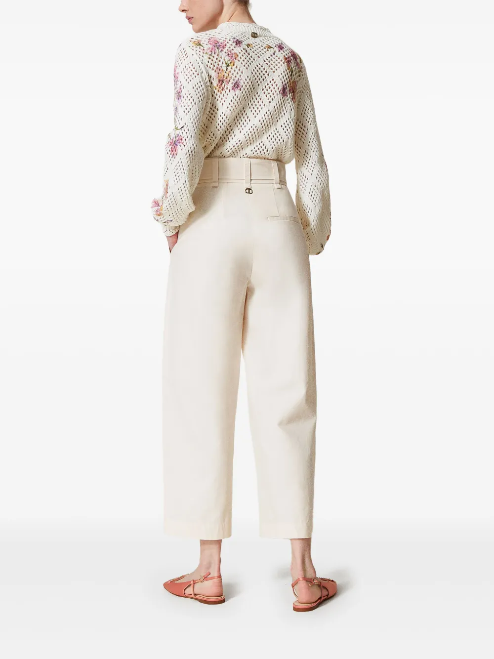 Shop Twinset Belted Gabardine Trousers In White