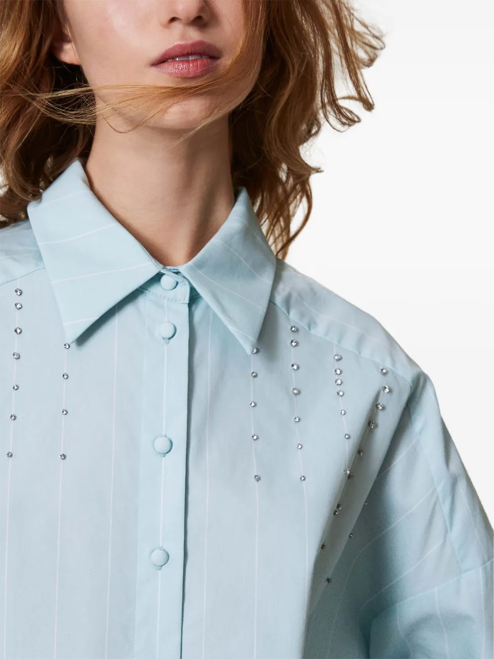 Shop Twinset Bezel Embroidery Poplin Shirt In Blue