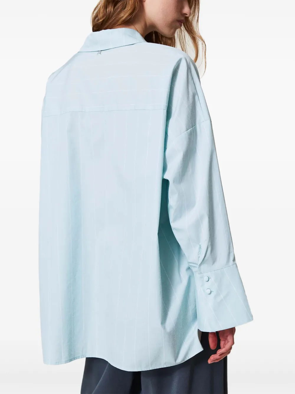 Shop Twinset Bezel Embroidery Poplin Shirt In Blue