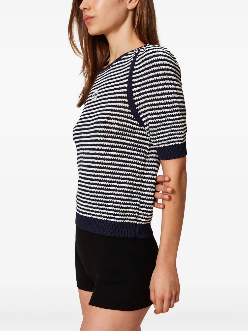 TWINSET T-shirt met geborduurde strepen Wit