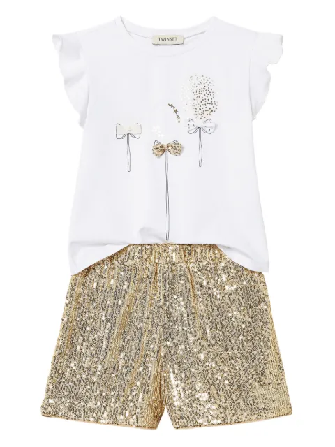 TWINSET Kids jumpsuit corto bordado con lentejuelas y mangas con volates
