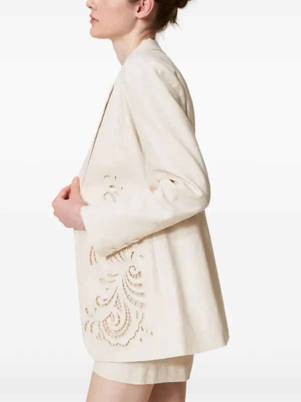 TWINSET Embroidered Blazer | White | FARFETCH