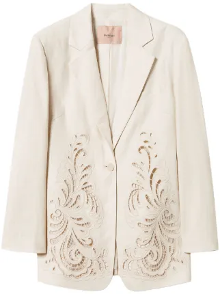 VIP【関税送料無料】希少 TWINSET WHITE BEIGE LINEN BLAZER TWINSET Embroidered Blazer | White | FARFETCH