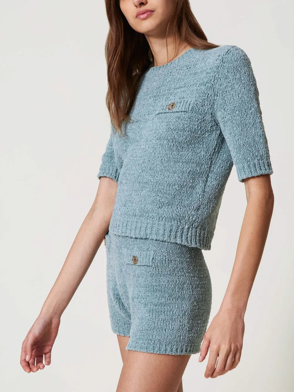 Shop Twinset Oval T Button-detail Shorts In Blue