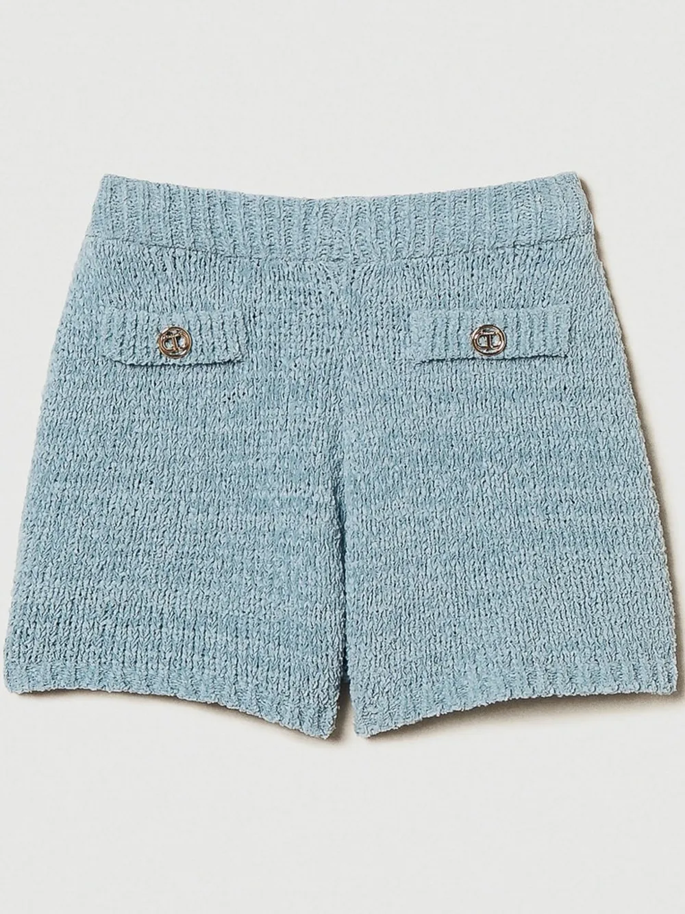 Shop Twinset Oval T Button-detail Shorts In Blue
