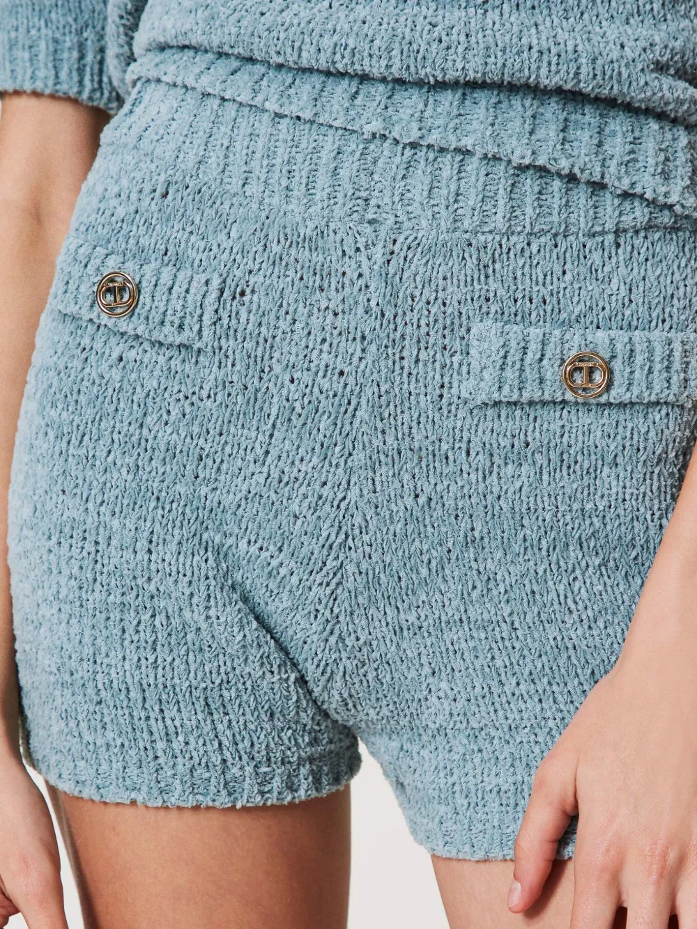 Shop Twinset Oval T Button-detail Shorts In Blue