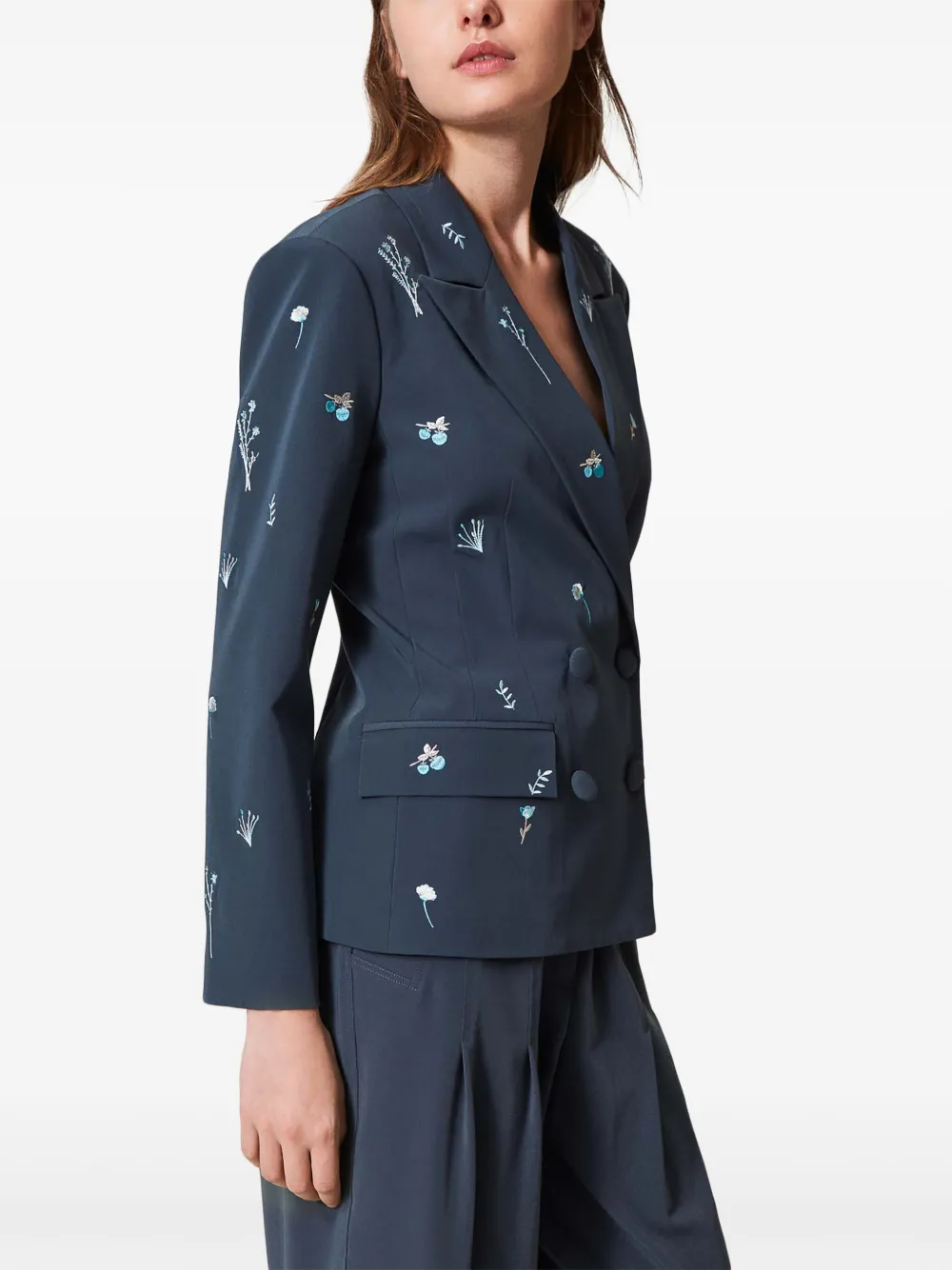 TWINSET Blazer met geborduurde bloemen - Blauw