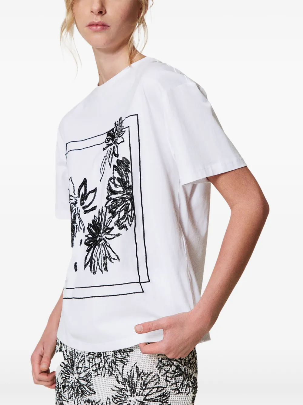 TWINSET Katoenen T-shirt met pailletten en borduurwerk Wit