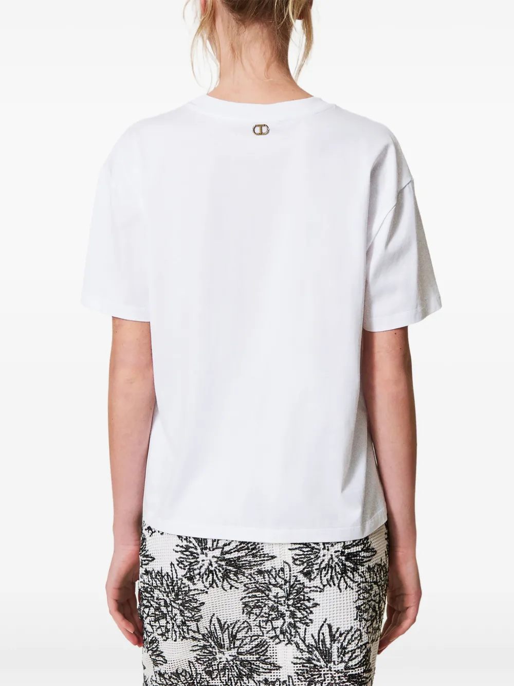 TWINSET Katoenen T-shirt met pailletten en borduurwerk Wit