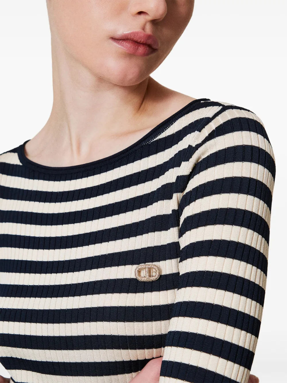 Shop Twinset Striped Jumper In Blue