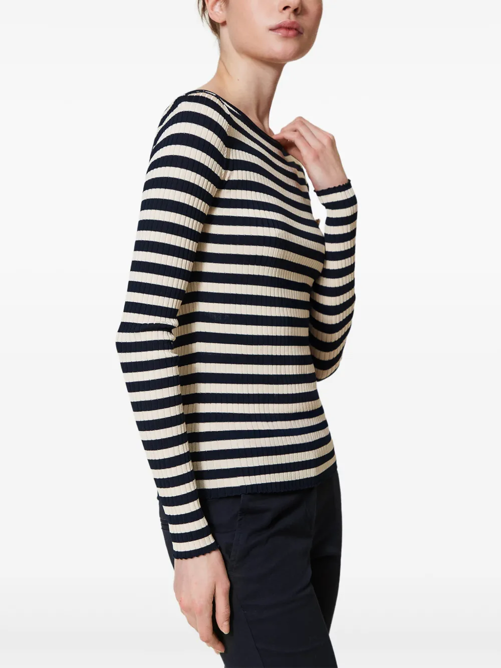 Shop Twinset Striped Jumper In Blue