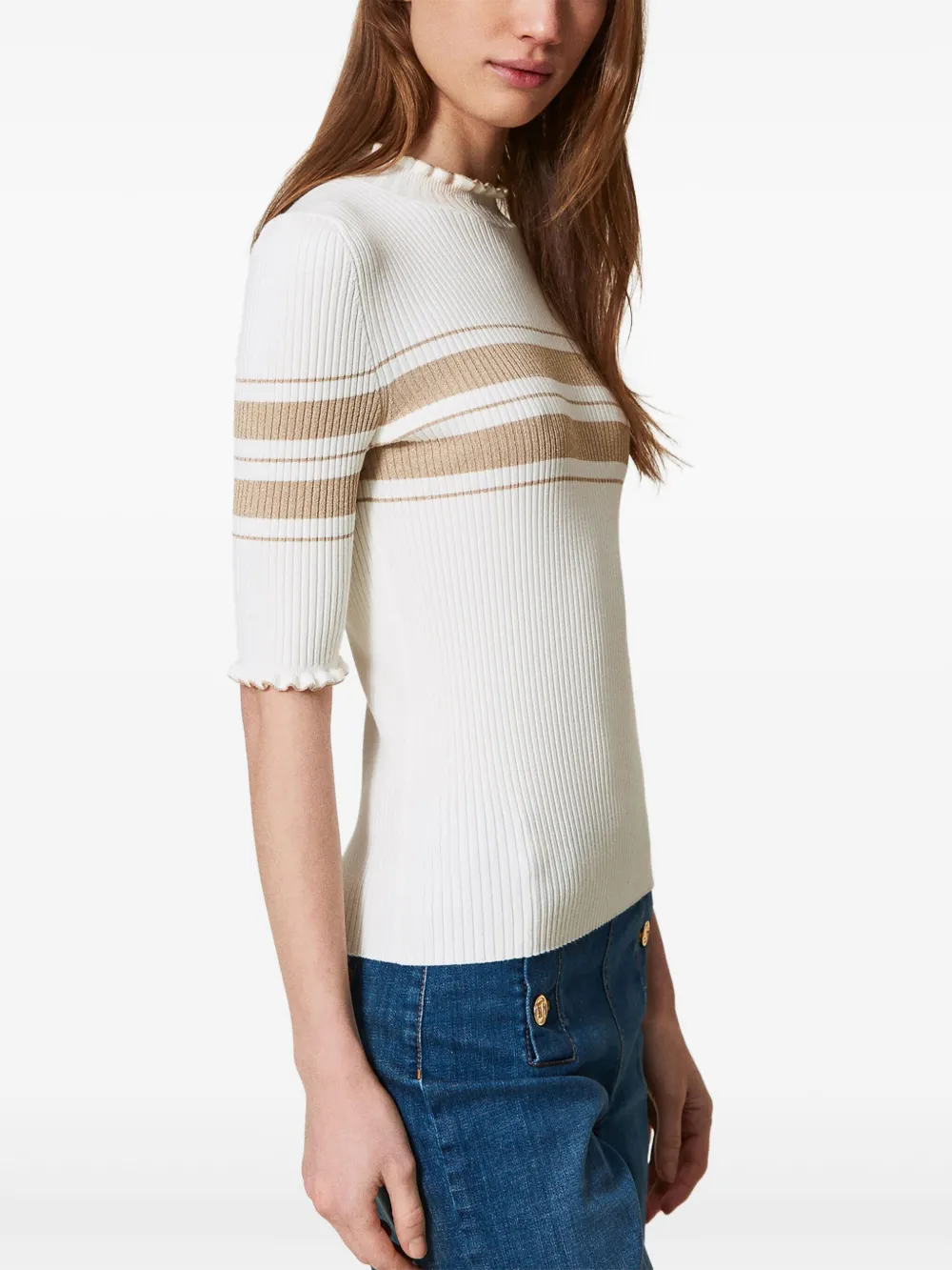 TWINSET Ribgebreide gestreepte top Wit