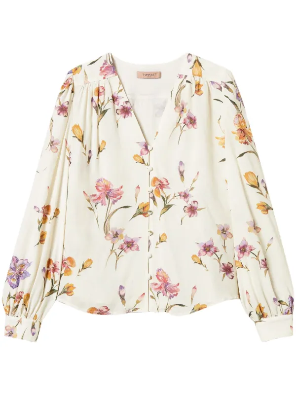 TWINSET floral-print Crepe De Chine Shirt White FARFETCH IN