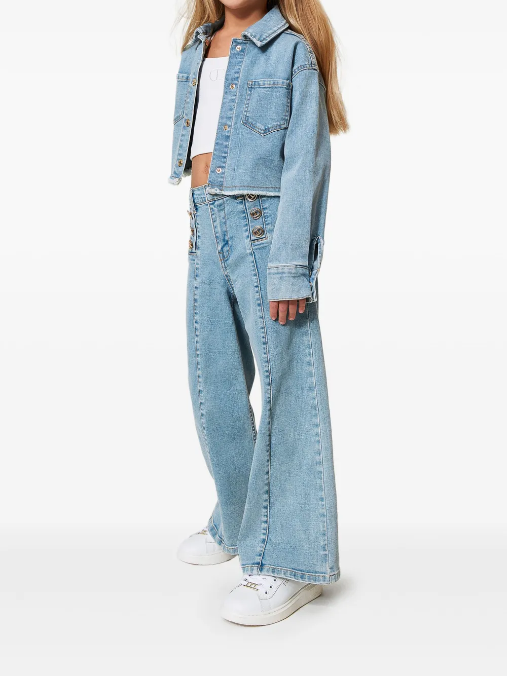 TWINSET Kids Jeans met decoratieve knopen Blauw