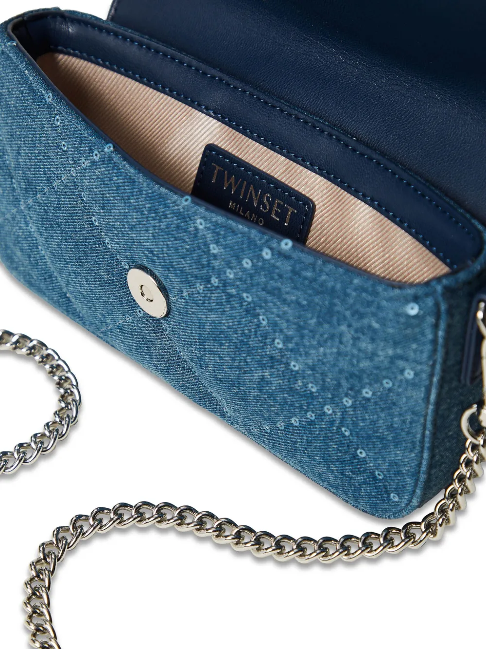 TWINSET Oval T denim crossbodytas Blauw