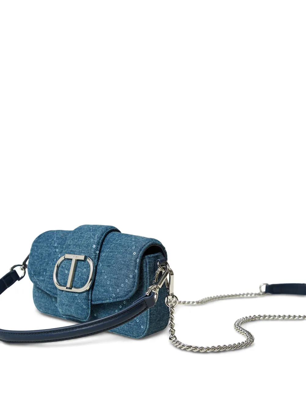 TWINSET Oval T denim crossbodytas Blauw
