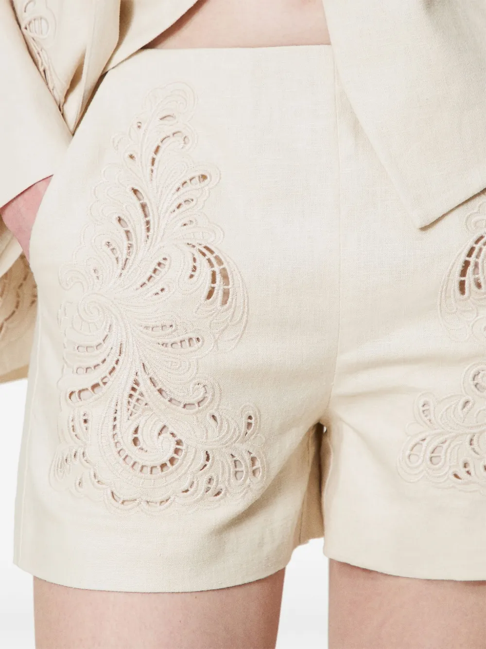 Shop Twinset Embroidered Shorts In Neutrals