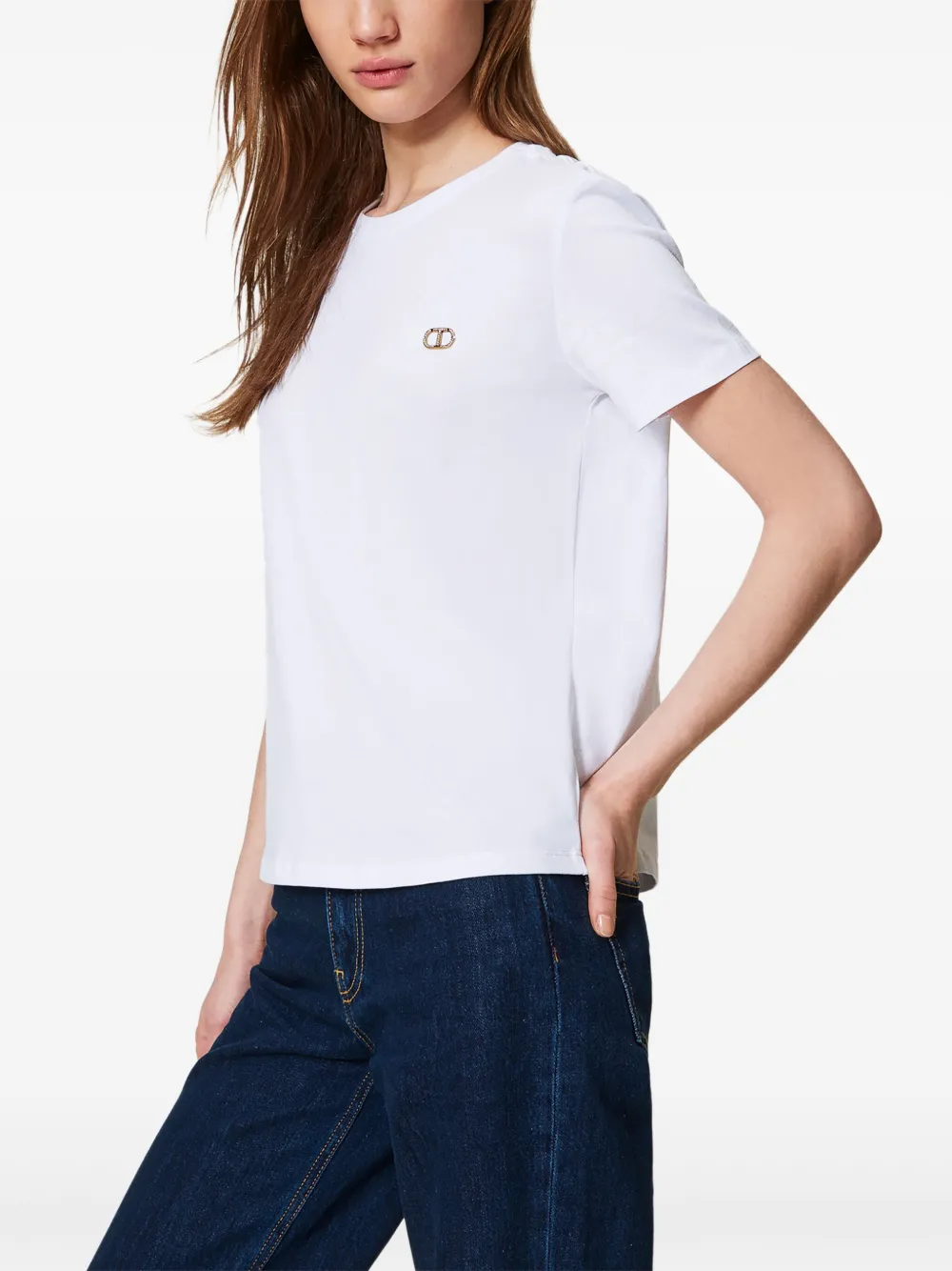 TWINSET Oval T-shirt met T-plakkaat Wit