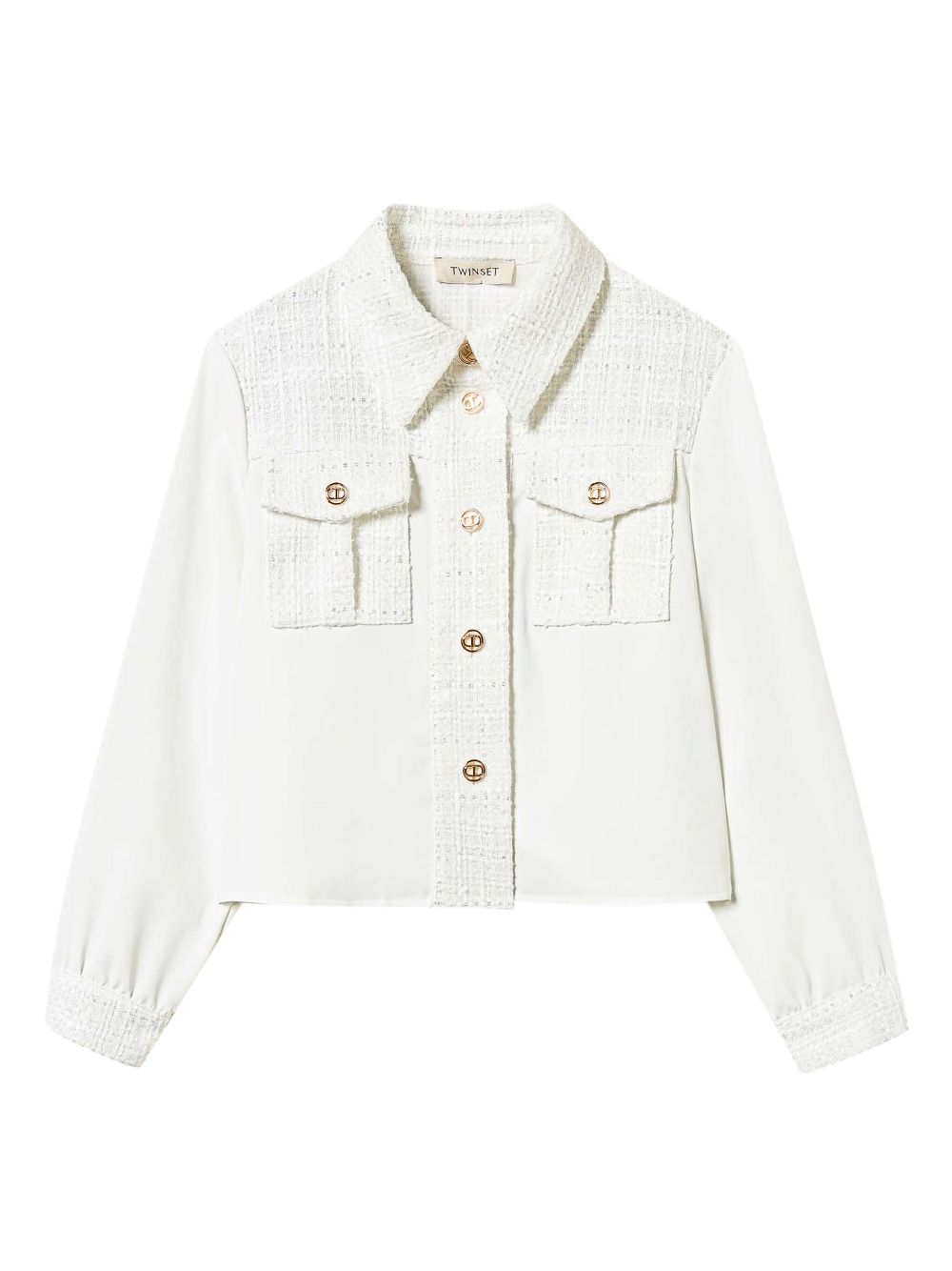 TWINSET Kids tweed-panel shirt - Neutrals