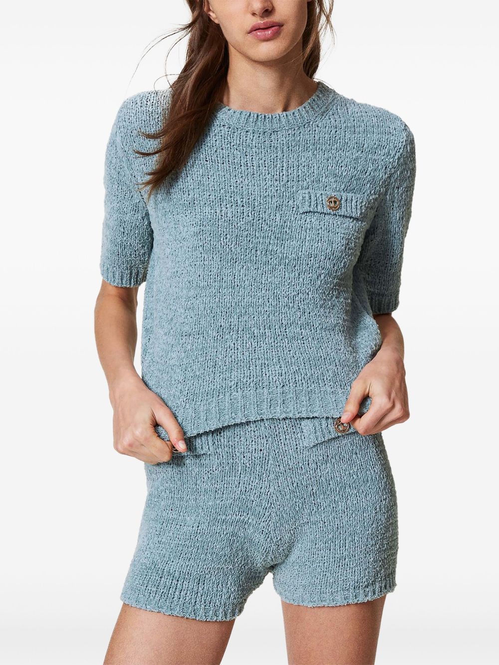 TWINSET Oval T cropped trui met knoopdetail - Blauw