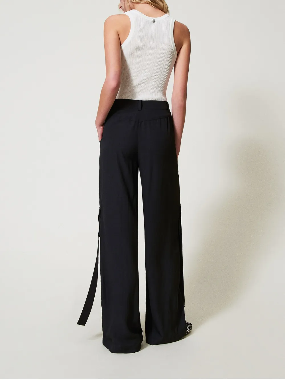 TWINSET Crêpe de Chine cargo broek Zwart