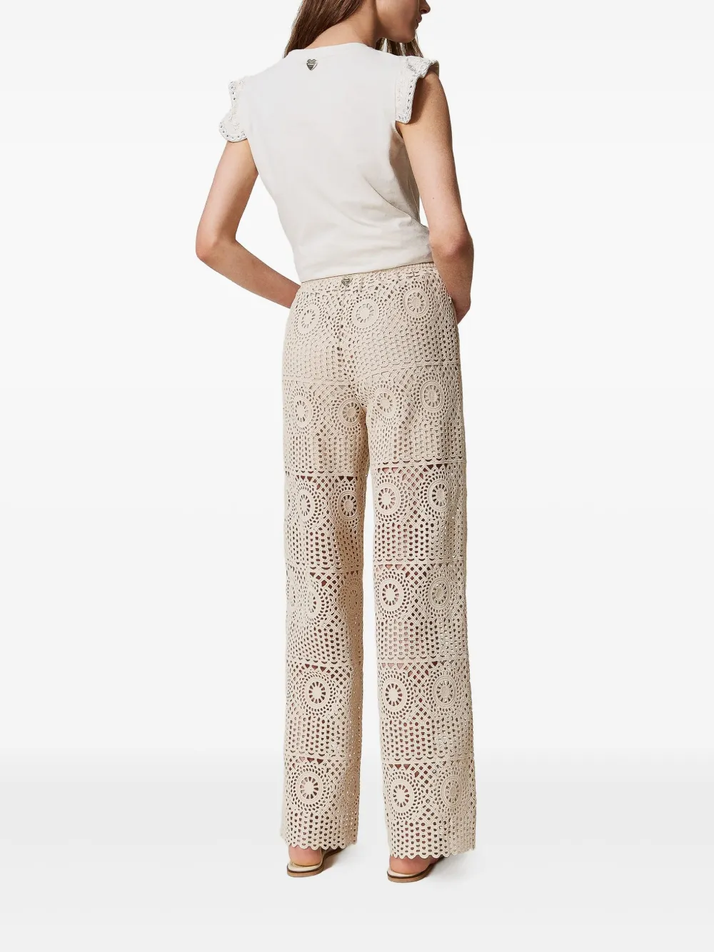 TWINSET Gehaakte broek met wijde pijpen Beige