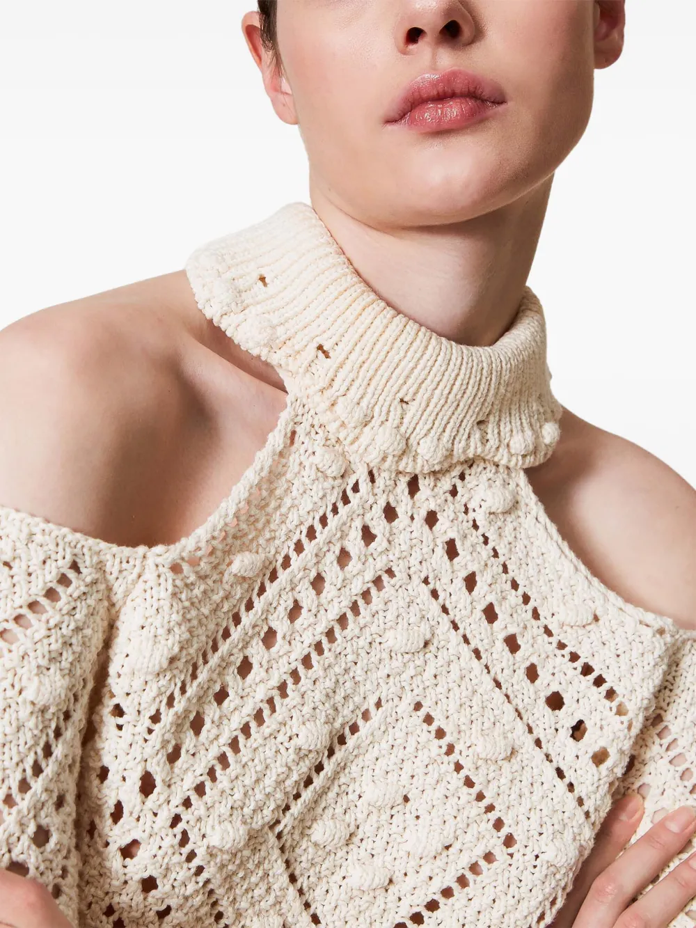TWINSET Cropped trui met opengewerkte gebreide Beige