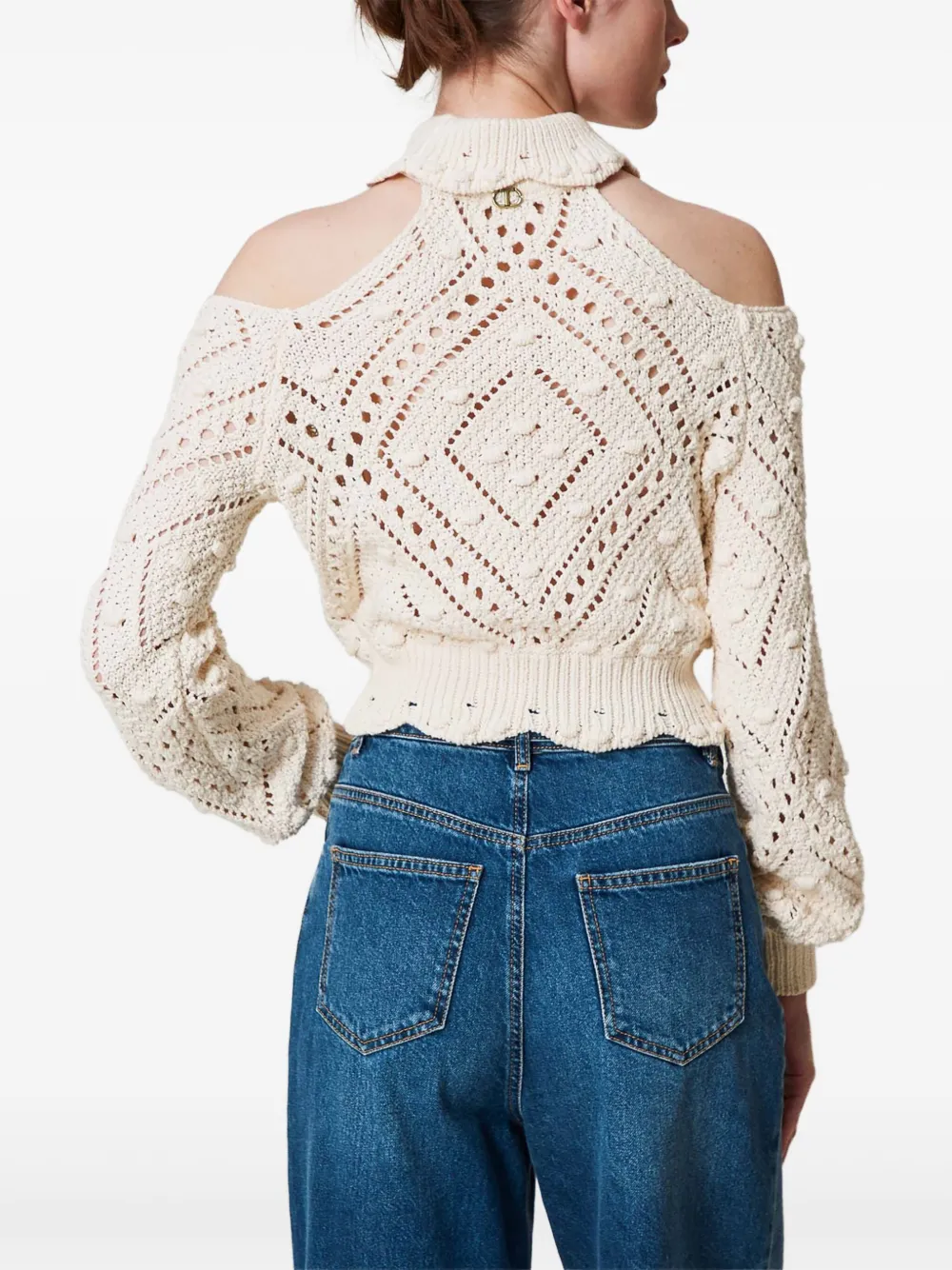 TWINSET Cropped trui met opengewerkte gebreide Beige