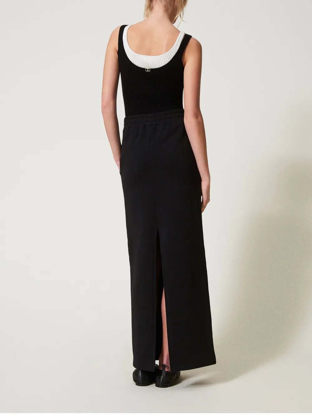 Shop Twinset Cotton Maxi Skirt In Black