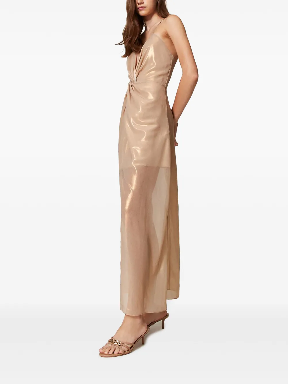 TWINSET Lamé midi-jurk - Beige