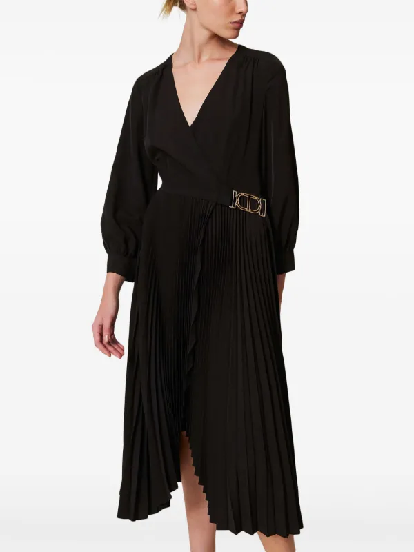 TWINSET Pleated Crepe Midi Dress | Black | FARFETCH BN