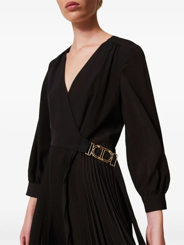 TWINSET Pleated Crepe Midi Dress | Black | FARFETCH BN