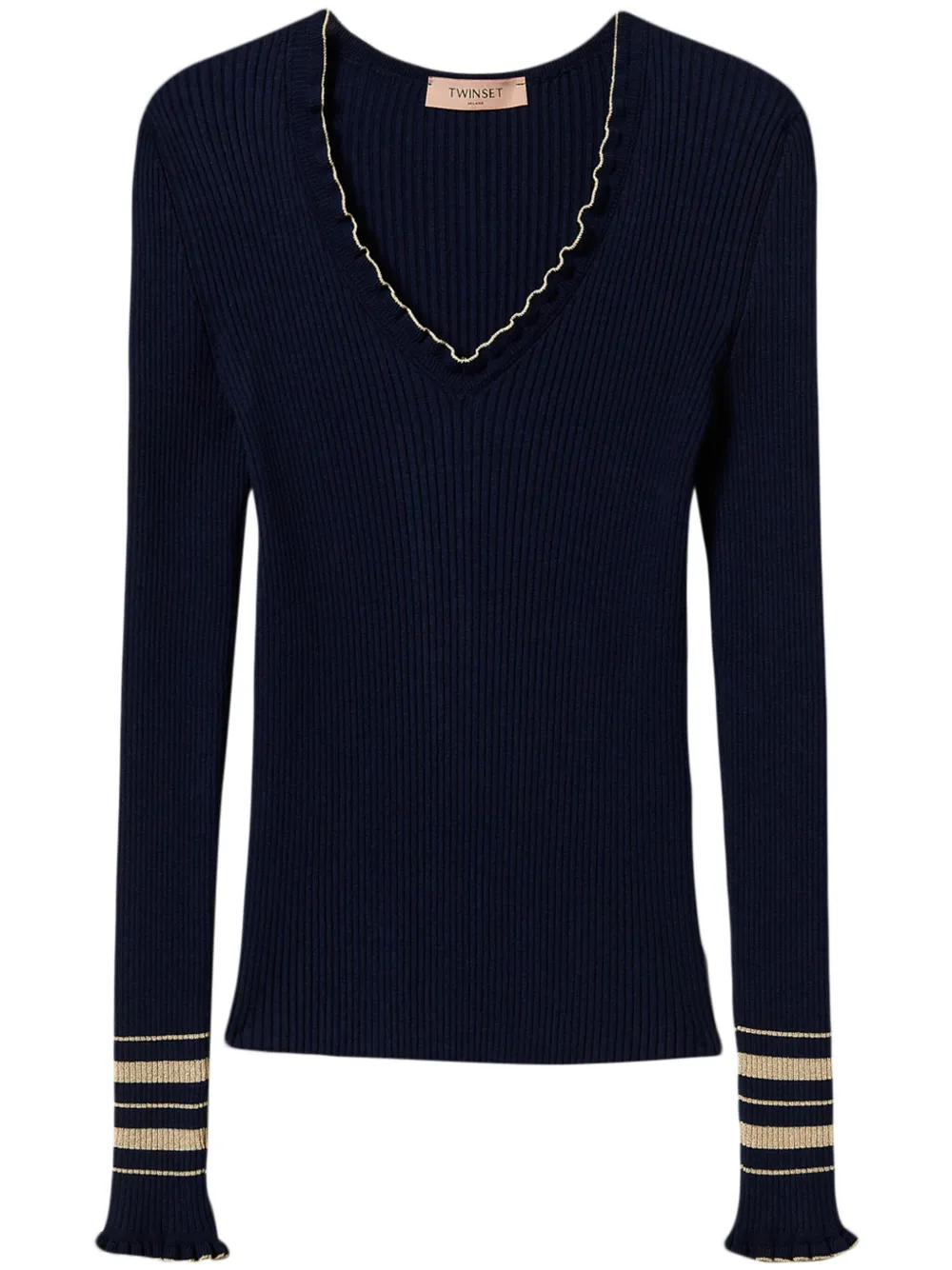 Shop Twinset Ribbed-knit Jumper In Blue