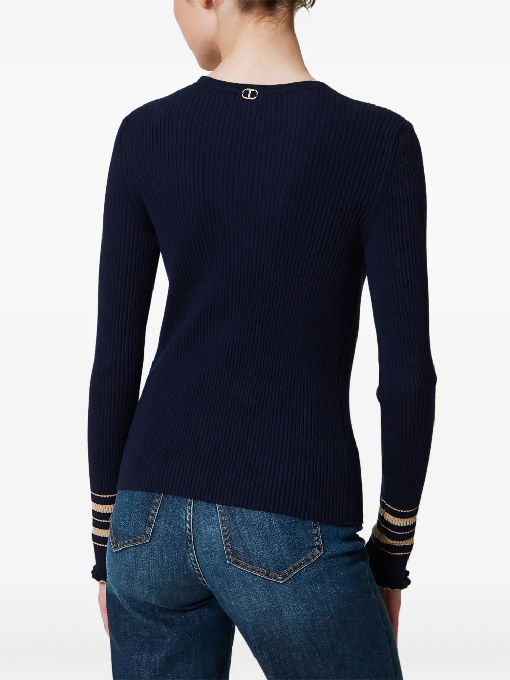 Shop Twinset Ribbed-knit Jumper In Blue