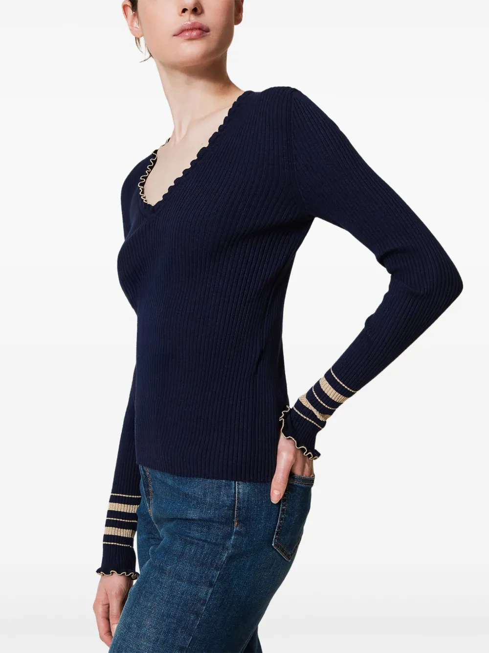 Shop Twinset Ribbed-knit Jumper In Blue
