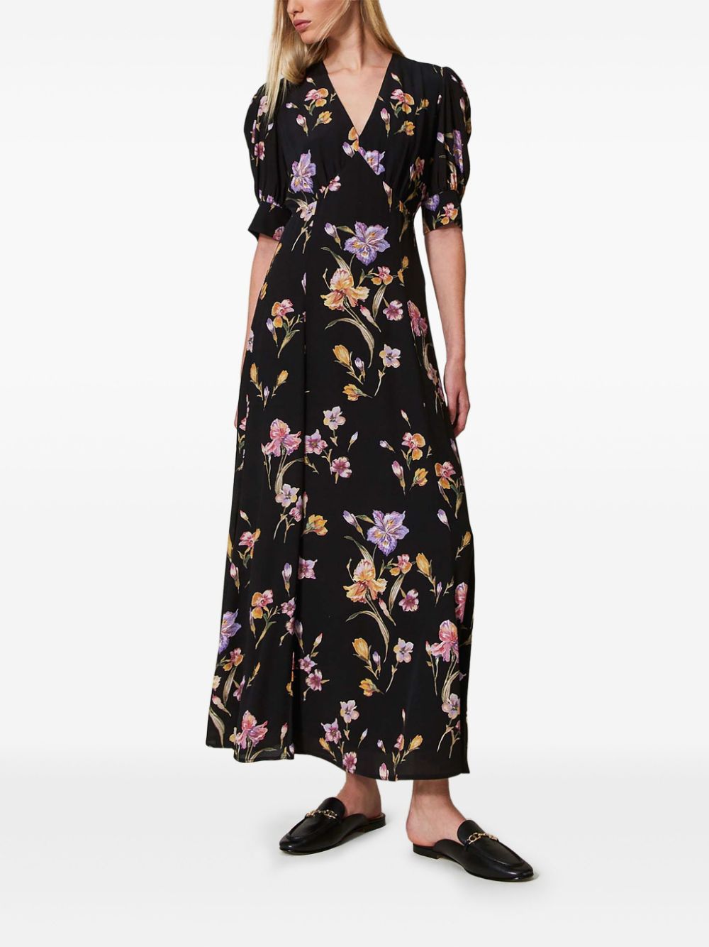 TWINSET floral-print crepe dress - Zwart