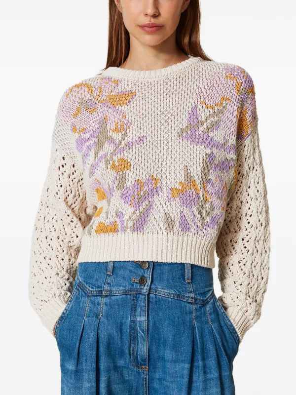TWINSET floral-jacquard Sweater | White | FARFETCH
